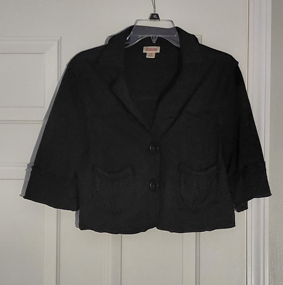 Mossimo Black Crop Button Front Cotton Office Vacation Grandma Shirt.  Sz M.